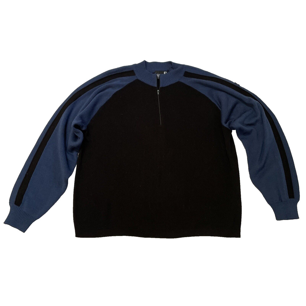 Vintage Men’s DEMETRE‎ 1/4 Zip Wool Black Blue Pullover Ski Sweater Large